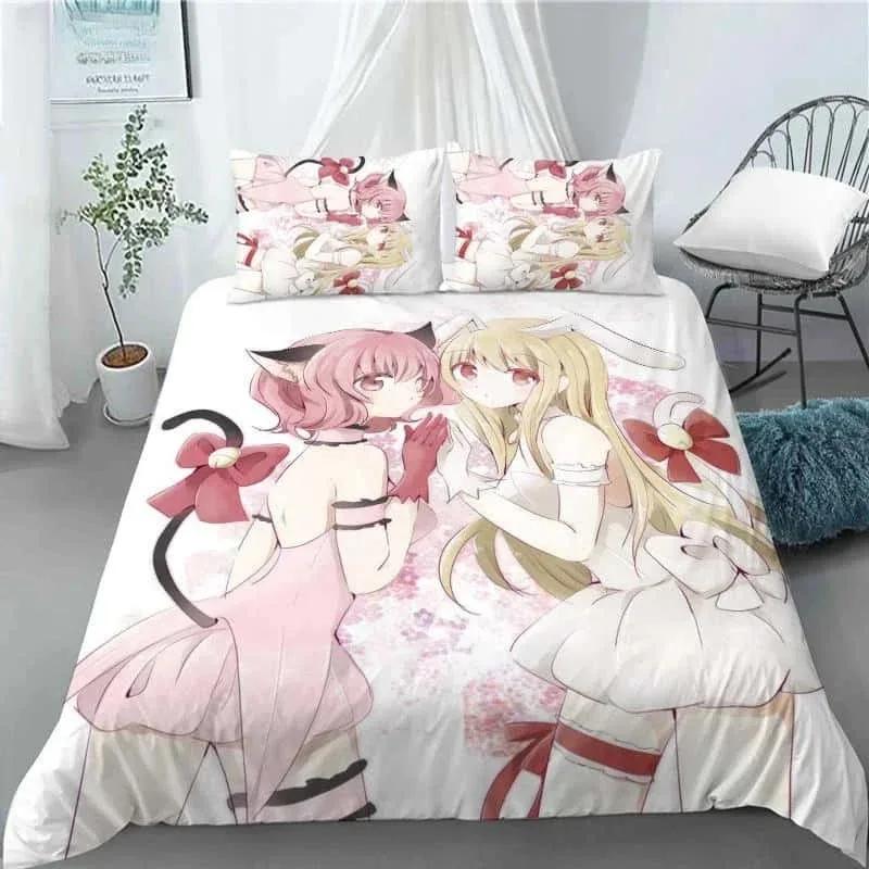 New 3D Anime Kawaii Girls Tokyo.Mew.Mew Bedding Set Printed With Pillowcase Bed Duvet Cover Soft Queen King Size Bedclothes Home