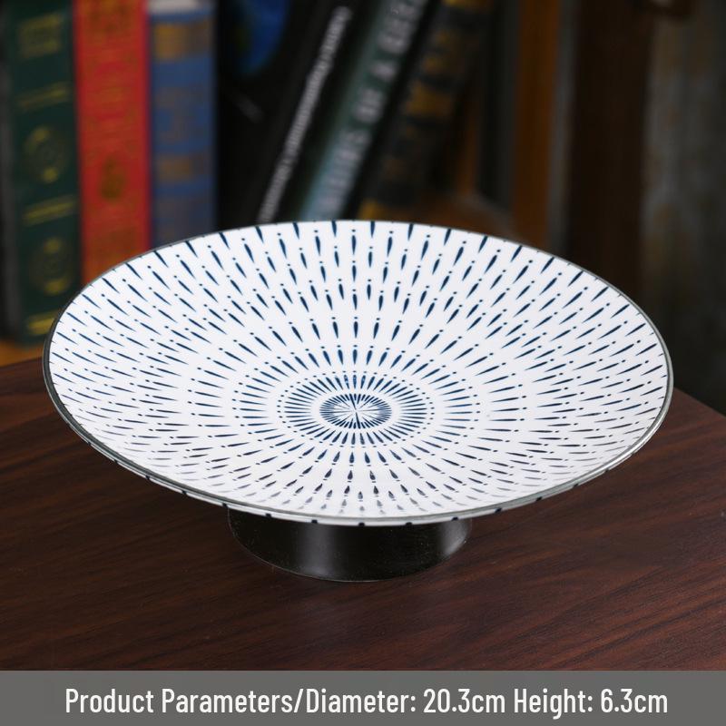 Chinese Blue & White Large Ceramic Fruit & Snack Plate for Tea & Desserts