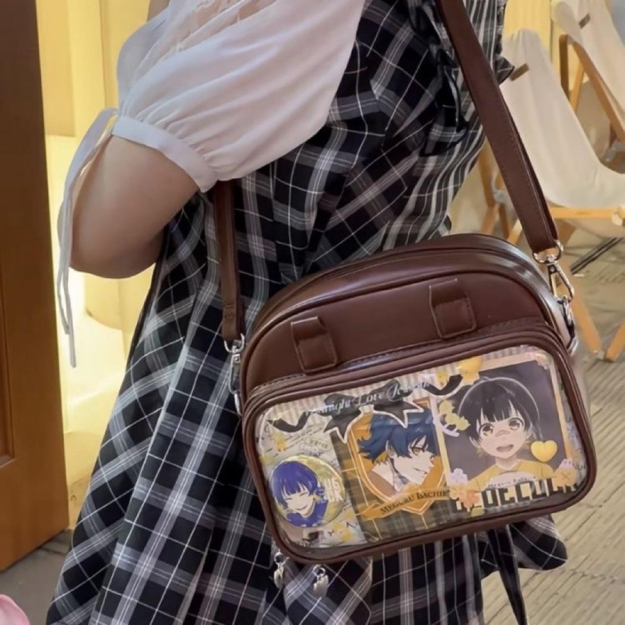 

Прозрачная сумка через плечо большой вместимости, новая сумка-бар для девушки, повседневная сумка-тоут, двухмерная юань студенческая портативная сумка-мессенджер. темно-коричневого