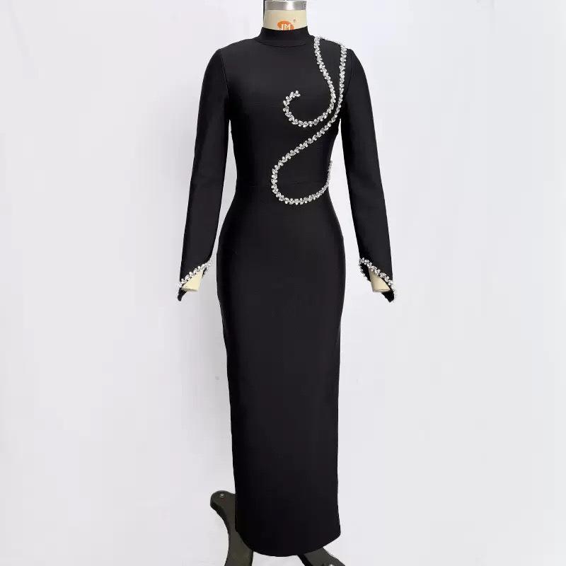 Elegant Rhinestone Bandage Evening Dress with Chain Detail