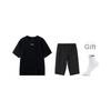 Summer Short Sleeve T-Shirt Comfortable Casual Three Quarter Pants Sports Set Men Sets Black W773-1+W025-1