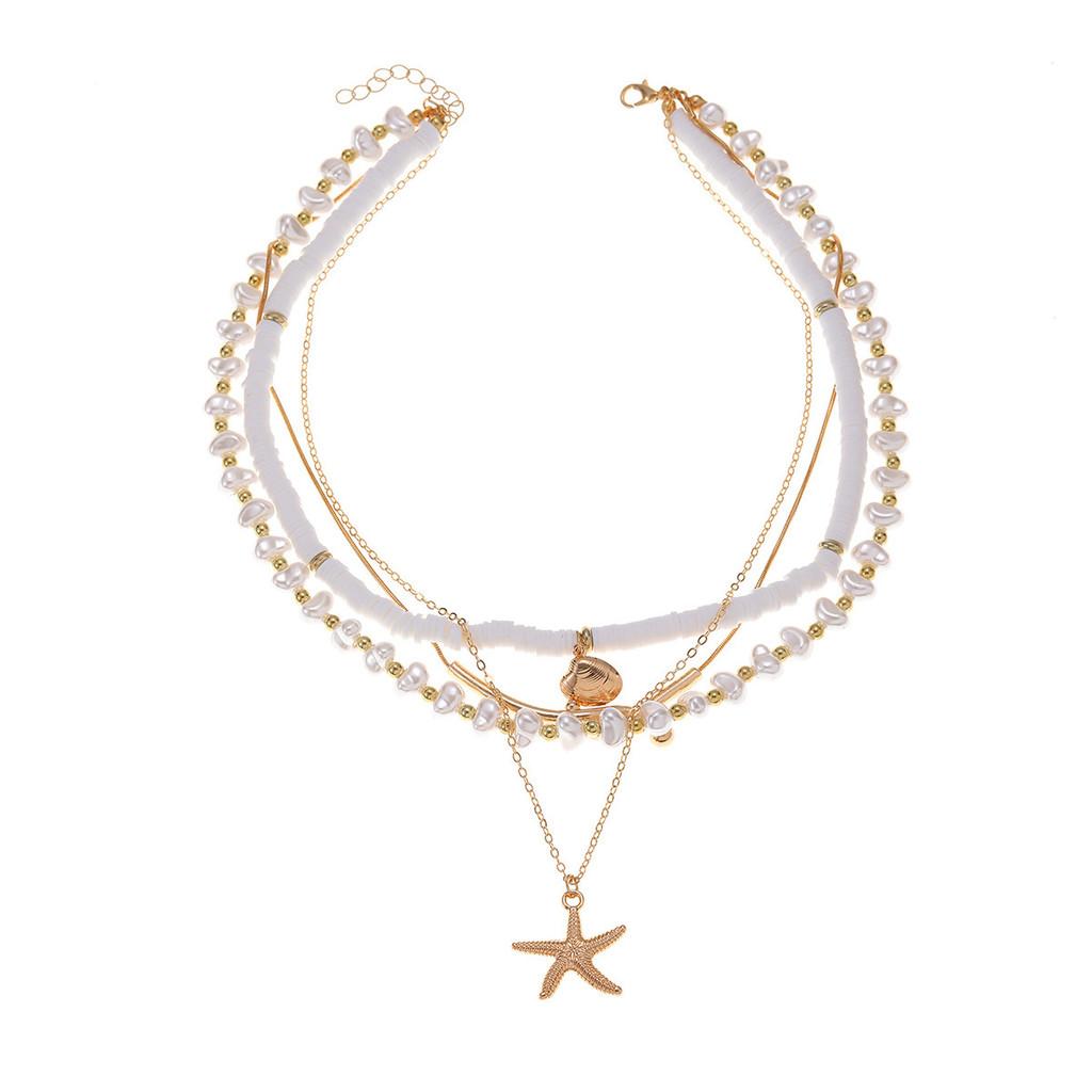 Oceaninspired Multilayer Star Shaped Necklace With Shell Elements For Summer Wear