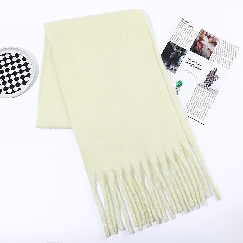 Men's and Women's Thick Woolen Scarf: Solid Color Knitted, Warm, Tassel-Edged, Imitation Cashmere for Winter