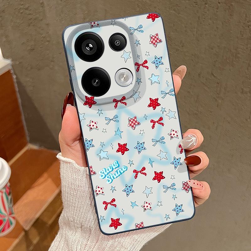 Blue Stars Bowknots Pattern Case For Xiaomi Redmi Note 14 13 Pro 5G 4G 12 11 Funda Xiaomi 14T 13T 11T Pro Leather Texture Silicone Cover