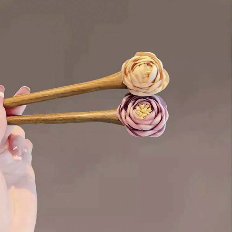 Chinesischer Stil Rosa Rosenblume Holz Haarstäbe Für Frauen Mädchen Vintage Hanfu Cheongsam Haarnadel Kopfschmuck Haaraccessoires