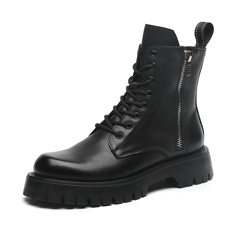Men's Fashion Stage Nightclub Motorcycle Boots  Designer Shoes Black White Chelsea Boot Soft Leather Platform Short Botas