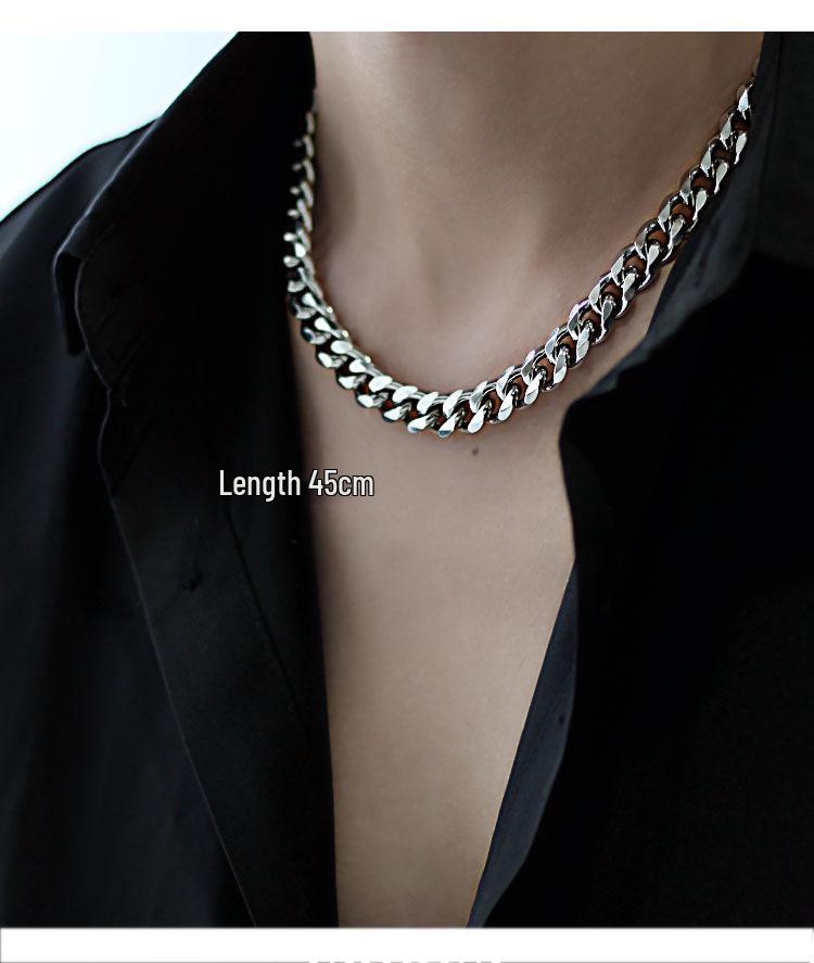 Men's Trendy Cuban Chain Necklace - Titanium Steel, Non-fading, Thick Iron Chain, Hip Hop Style, European/American Fashion.