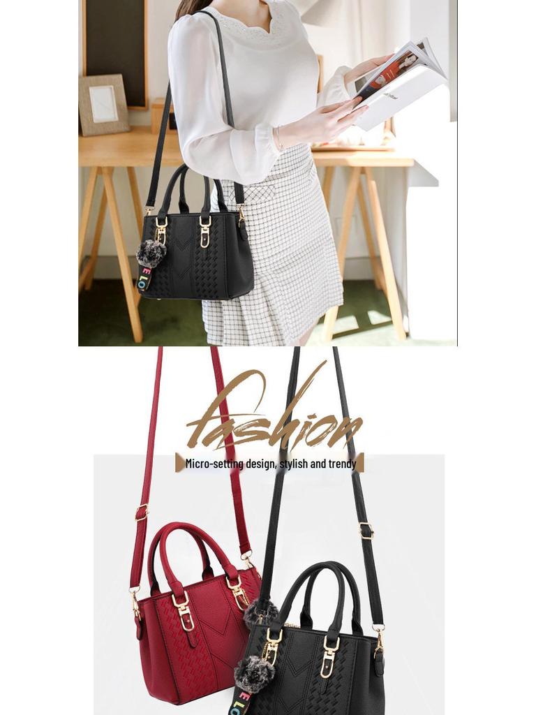 Women's Minimalist Pompom Pendant Shoulder Bag - Large Capacity Crossbody Handbag