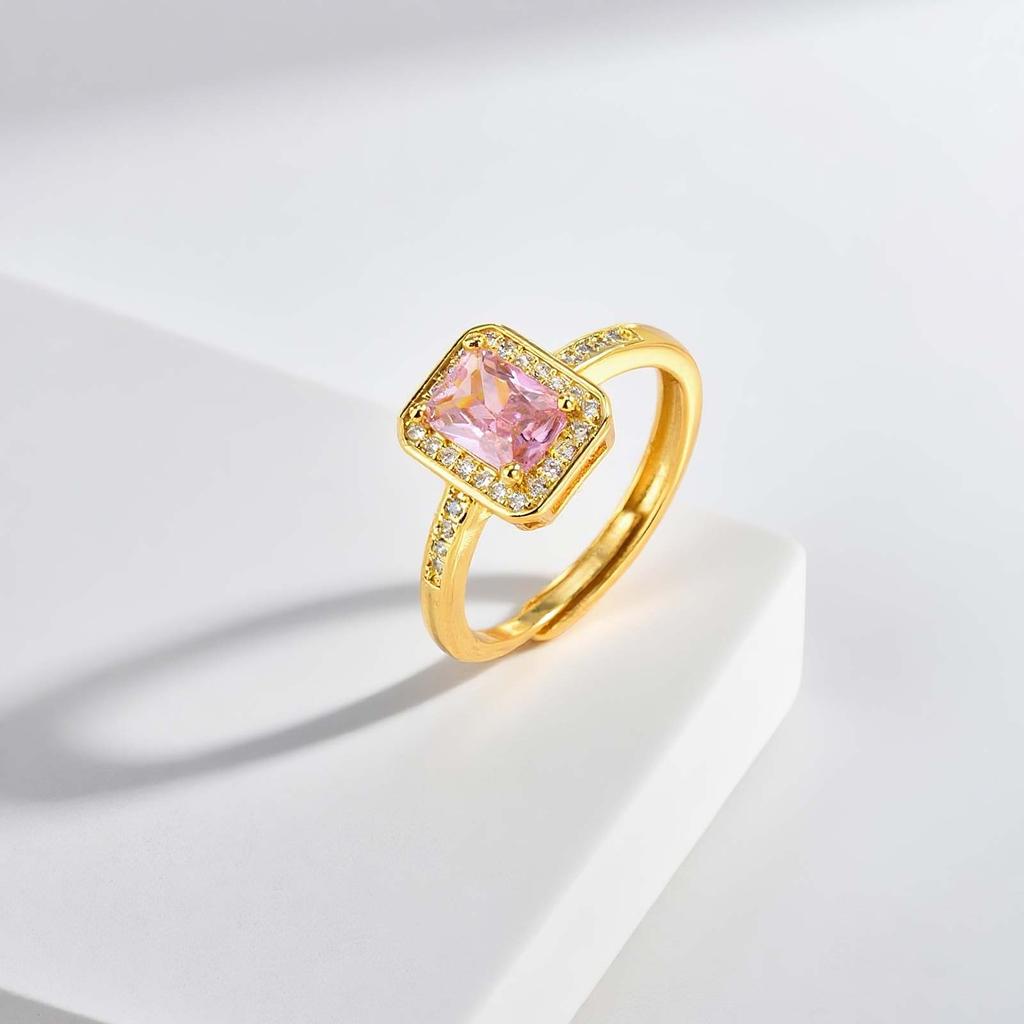 Luxurious Rectangular Zircon Ring for Women,Gold Plated Simple Big Rings Adjustable,Fashion Wedding Party Jewelry Gift