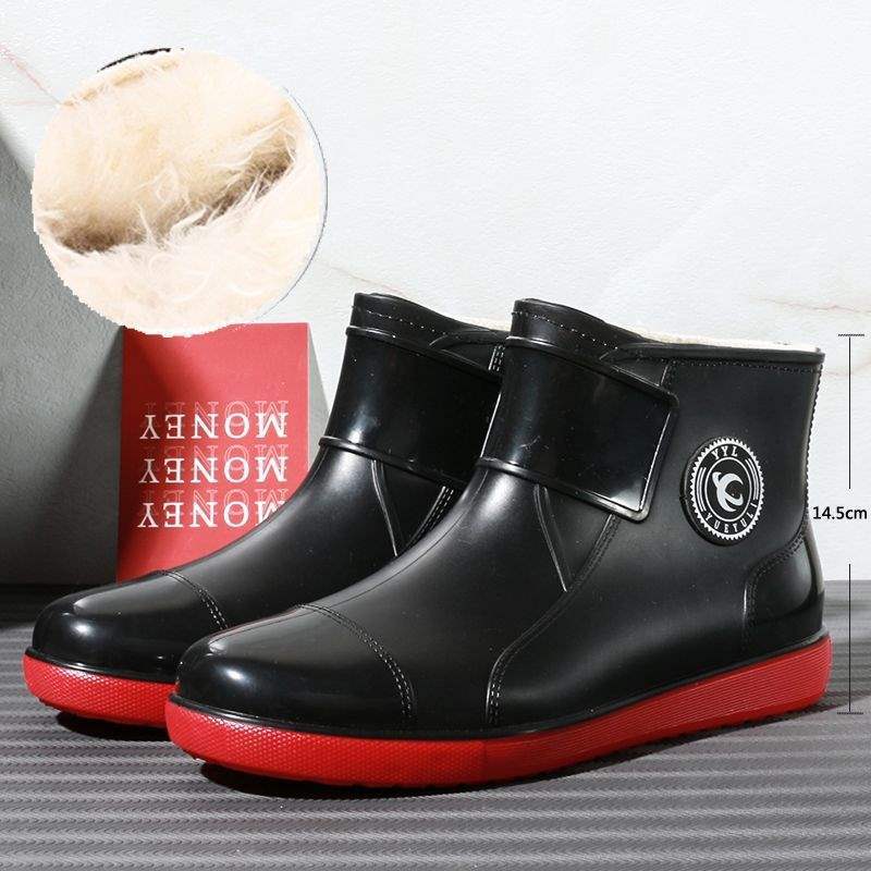 Rain shoes men's short tube winter velvet warm large size waterproof rain boots kitchen non-slip and wear-resistant work rubber shoes overshoes