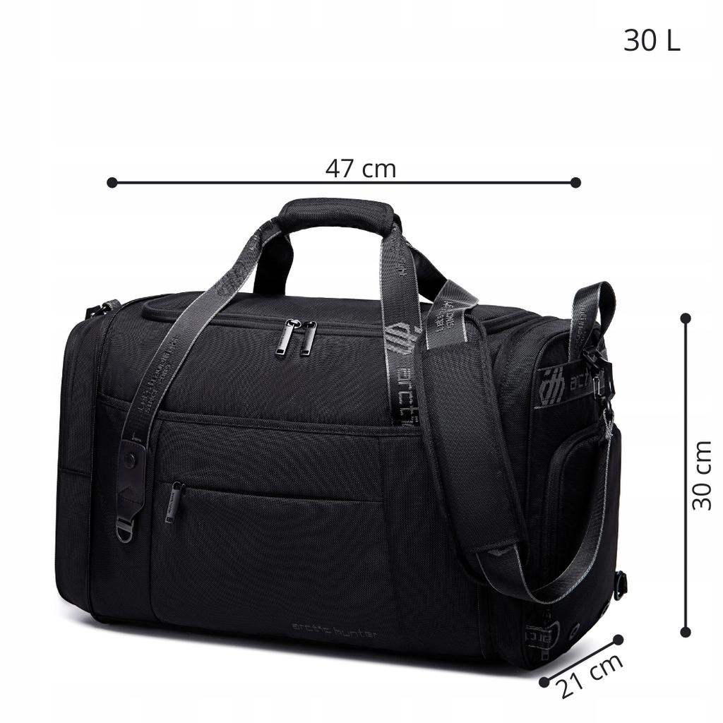 Black 2-in-1 Travel Bag, Transformable Pouch and Spacious Bag 30 L, Waterproof. Arctic Hunter Lx00021 Black.
