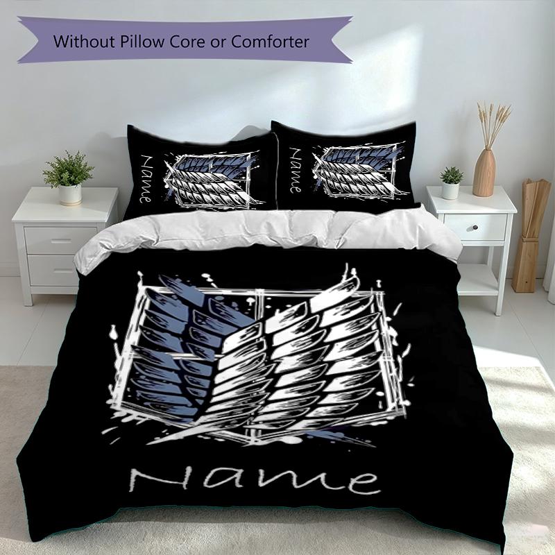 3pcs Custom Name Attack On Titan Set,Includes 1 Duvet Cover and 2 Pillowcases,All-season Bedroom Decor
