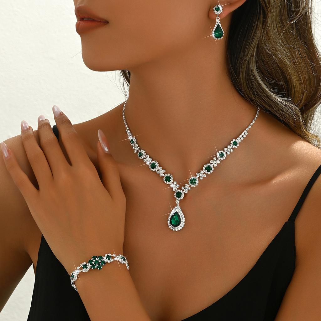 Women's Jewelry Set High-end Crystal Gemstone Women's Water Drop Necklace Stud Earrings Bracelet