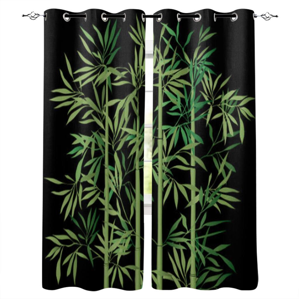 Gold Leaves on Black Background Window Curtain for Living Room Bedroom Home Decor Kitchen for Window Drapes
