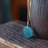 Ice-Clear 18K Gold Clasp Natural Blue Water Jade Pendant Necklace