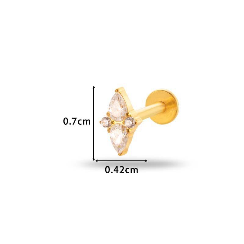 1 pièce G23 Titane Massif Filetage Interne Dos Plat Fleur CZ Clou de Tragus Cartilage Boucle d'Oreille Helix Rook Lobe Labret Bijou de Piercing