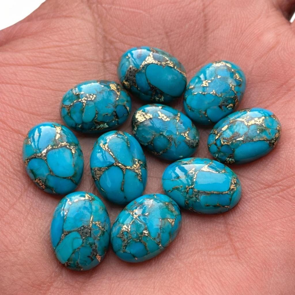 AAA+ Blue Copper Turquoise Oval Cabochon, Flat Back Natural Gemstone, High Grade Turquoise for Jewelry Making