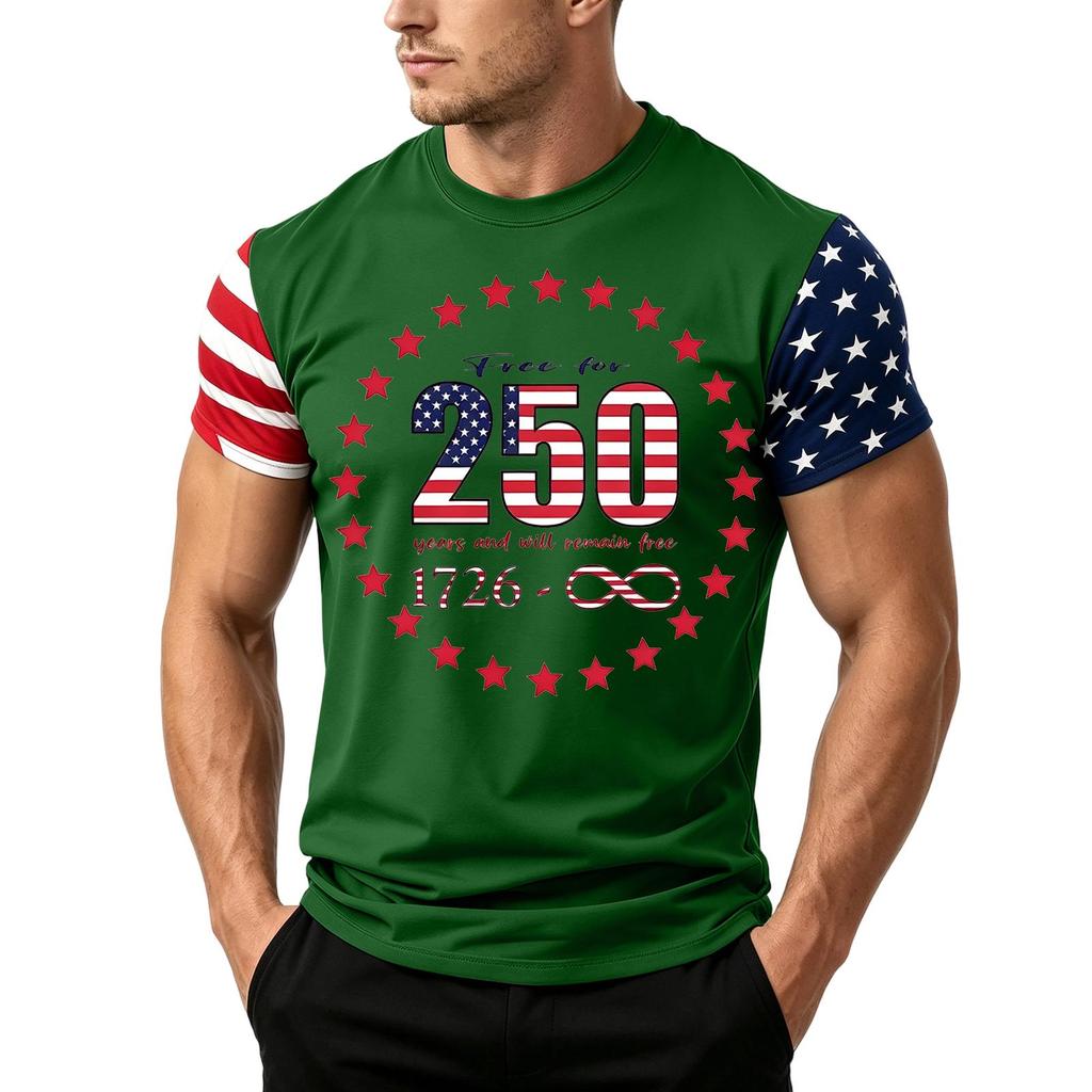 Men's Independence Day Flag Print Short Sleeve T-Shirt, Loose Casual Daily Summer Tops