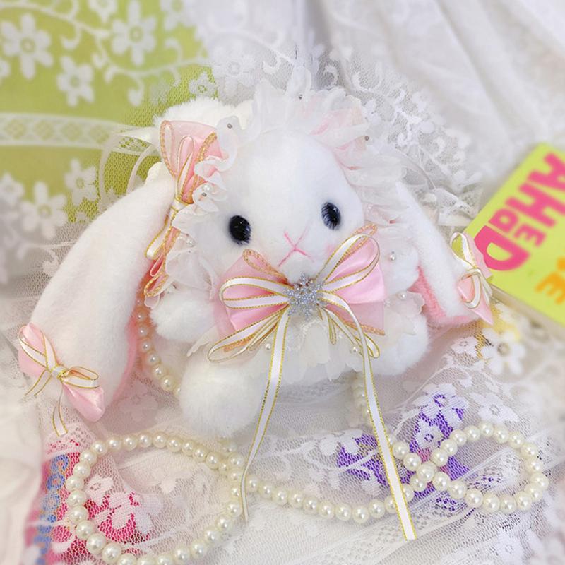 New Cute Bunny Plush Bag Lolita Element Shoulder Bag Kawaii Princess Sweet Pearl Chain Crossbody Bags Long-Eared Rabbit Purse