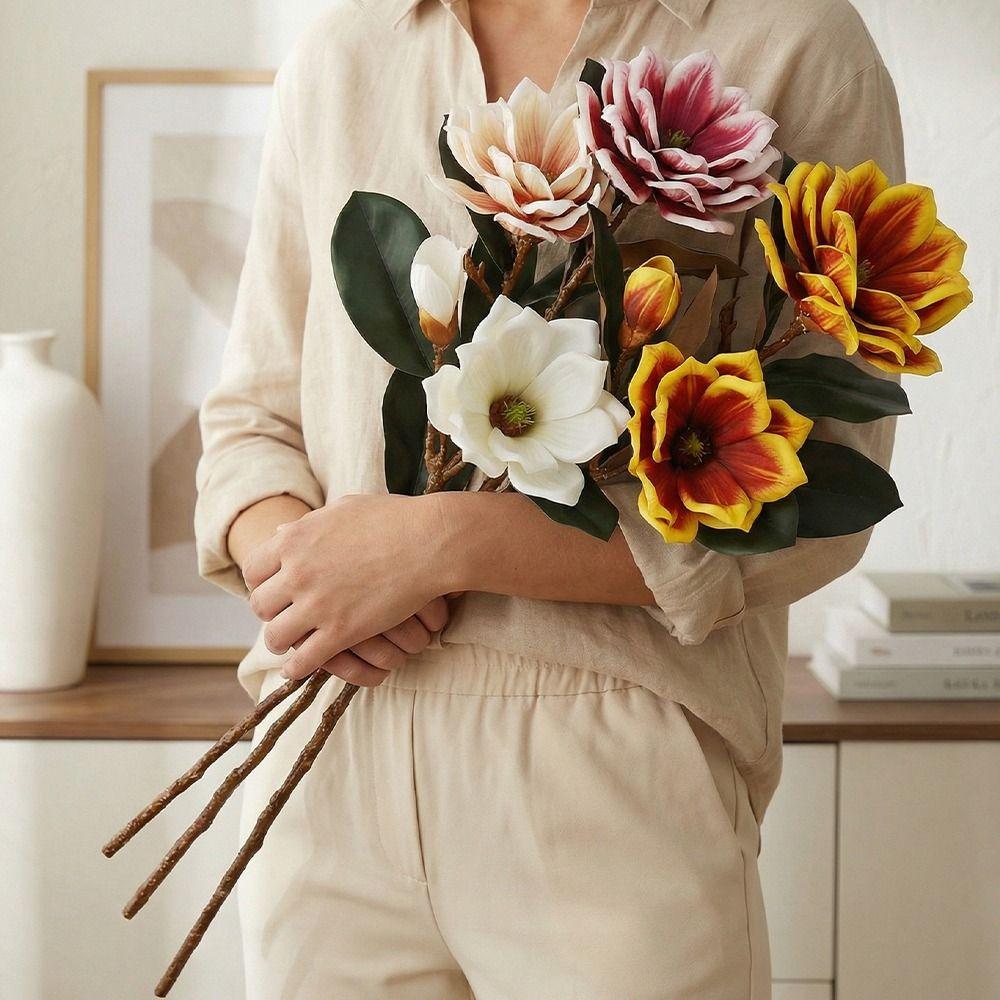 Large Artificial Magnolia Flower Handmade Real Touch Simulation Big Magnolia EVA Realistic Artificial Orchid Mother's Day Gift