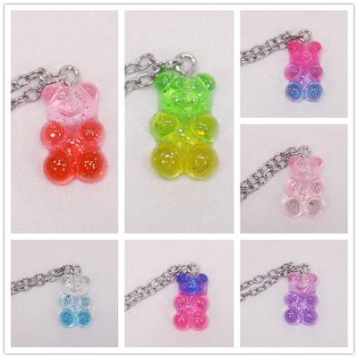 Handmade Gradient Color Candy 7 Color Cute Judy Cartoon Bear Charm Necklace for Women Girl Jewelry Gift
