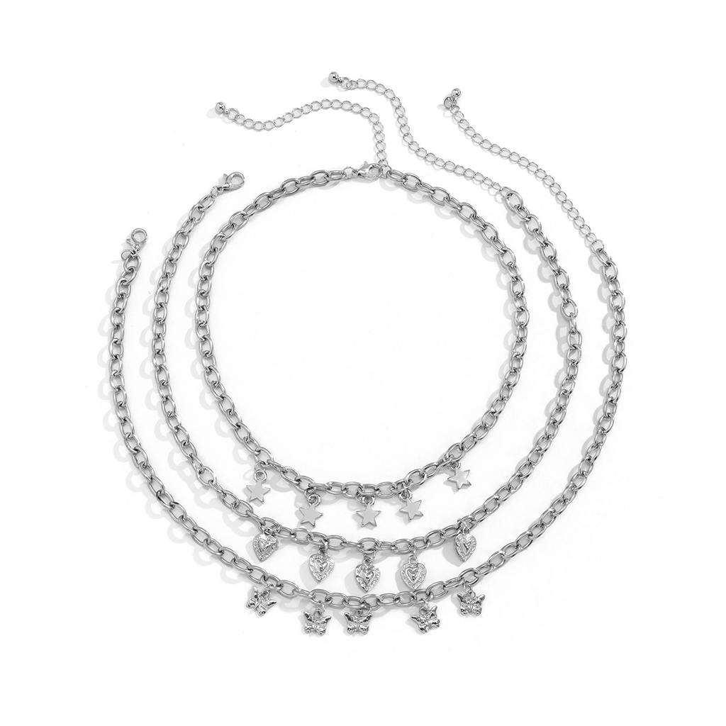 Accessories, Multi-layer Heart-shaped Butterfly Punk Necklace for Women, Simple Star-shaped Stacked Metal Necklace.