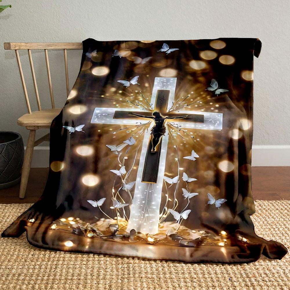 

Glowing Cross Butterfly Blanket Printed Blanket for Living Room Bed Couch lunch break Soft Cozy Blanket for Friend s festival Gift 80cm x 120cm