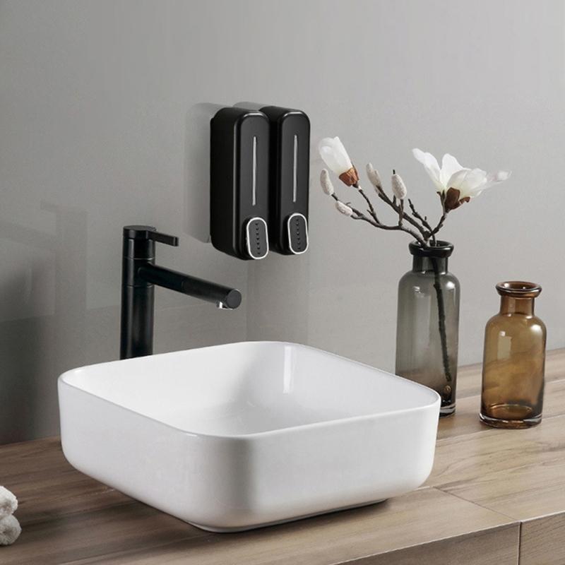 Wall Mounted Soap Dispenser Manual Press Bathroom Liquid Containers Easy Install