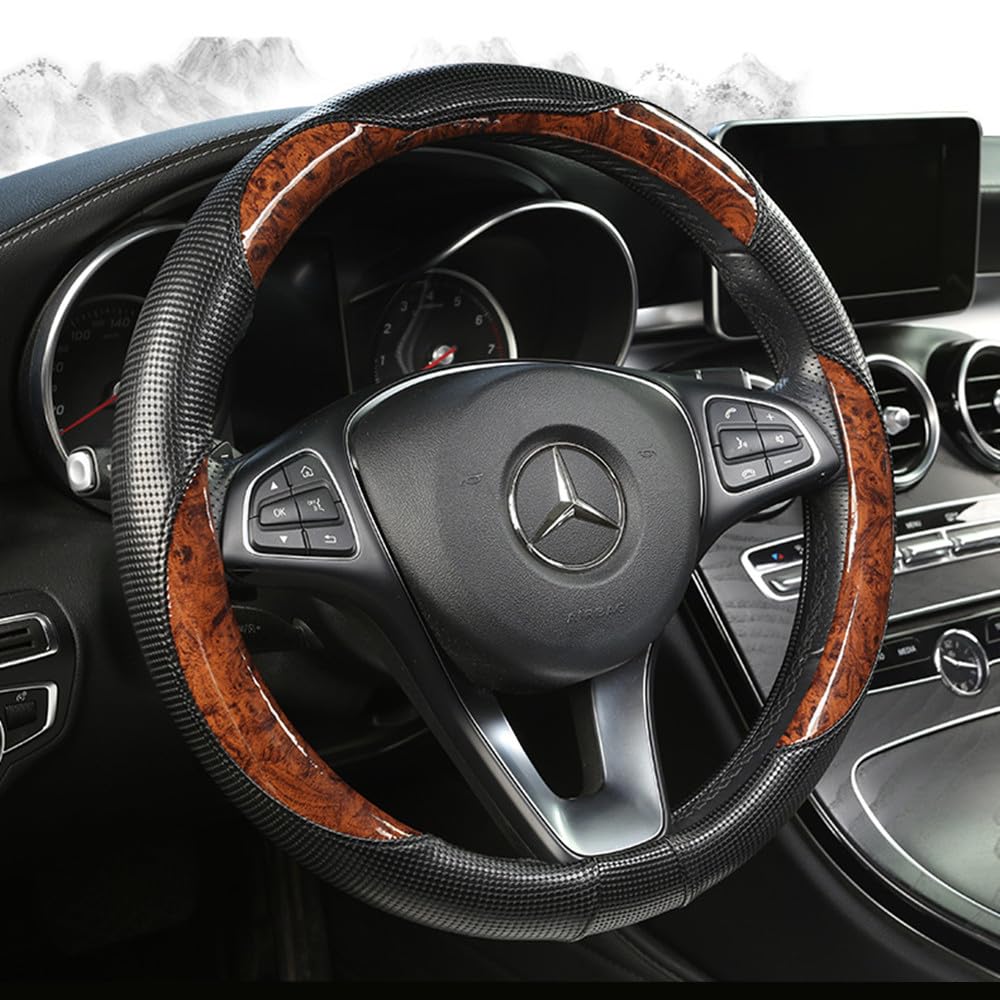 

TATACLEA Wood Grain Steering Wheel Suitable for Various Vehicle including Kei and Standard Comfortable Grip Cover, Types, Cars, O-Shaped, 38cm,