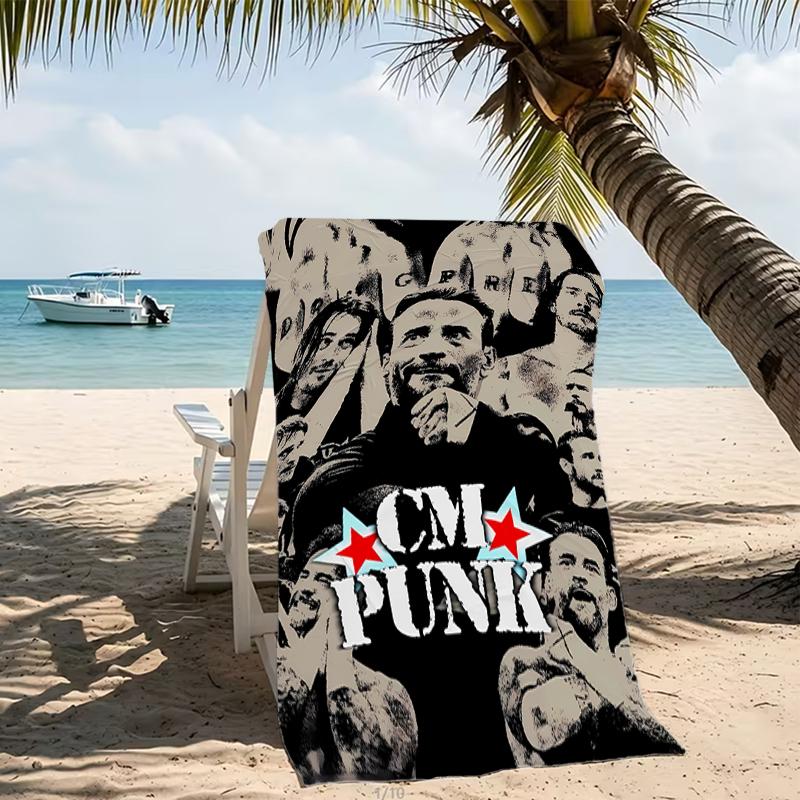 Beach Towel with CM Punk Pattern - soft,absorbent,machine washable Lightweight&Modern,swimming,Travel Essentials