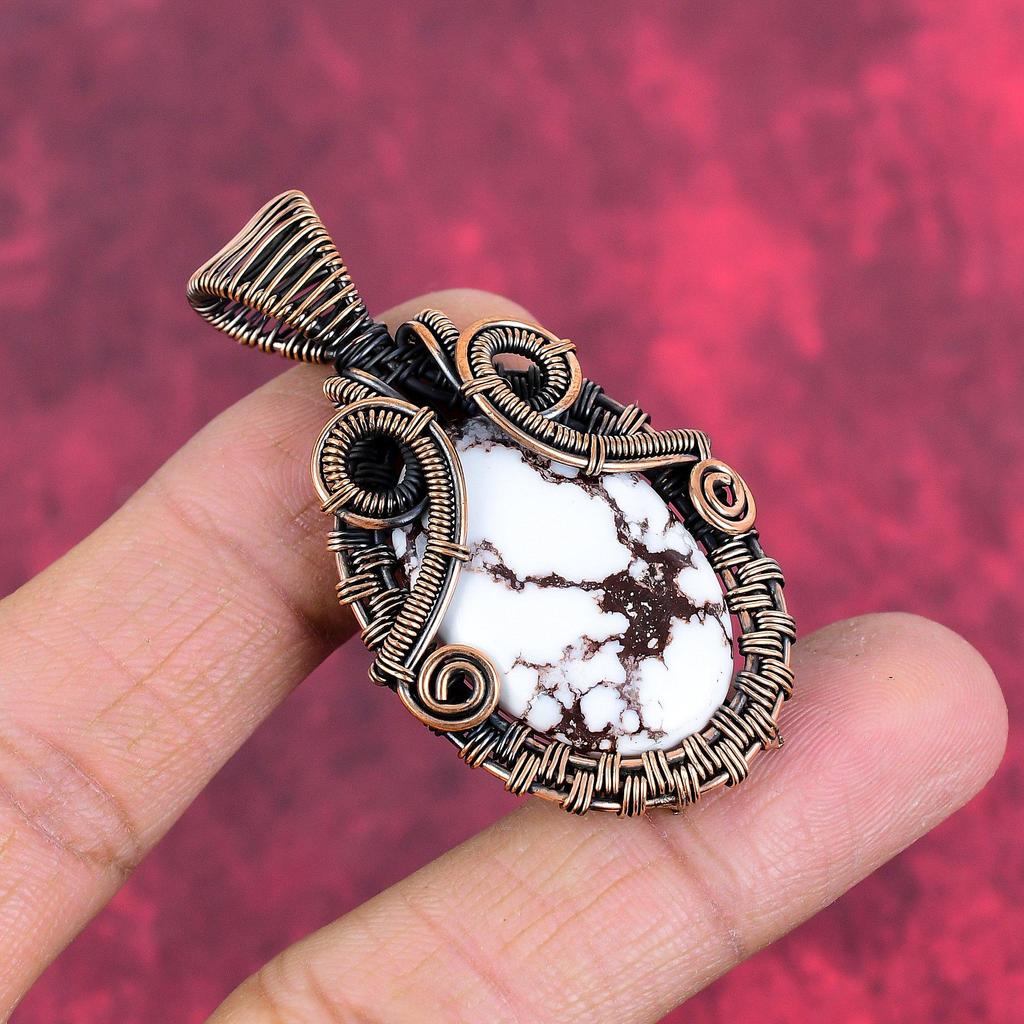 Wild Horse Magnesite Pendant Copper Wire Wrapped Pendant Handmade Copper Jewelry Natural Gemstone Pendant Gifts for Him Wire Wrapped Jewelry