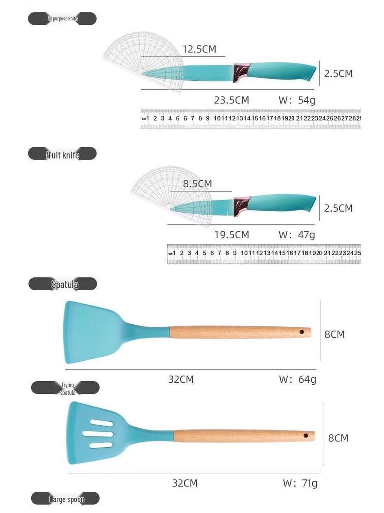 19-Piece Non-Stick Silicone Kitchenware Set with Food-Grade Wooden Handles
