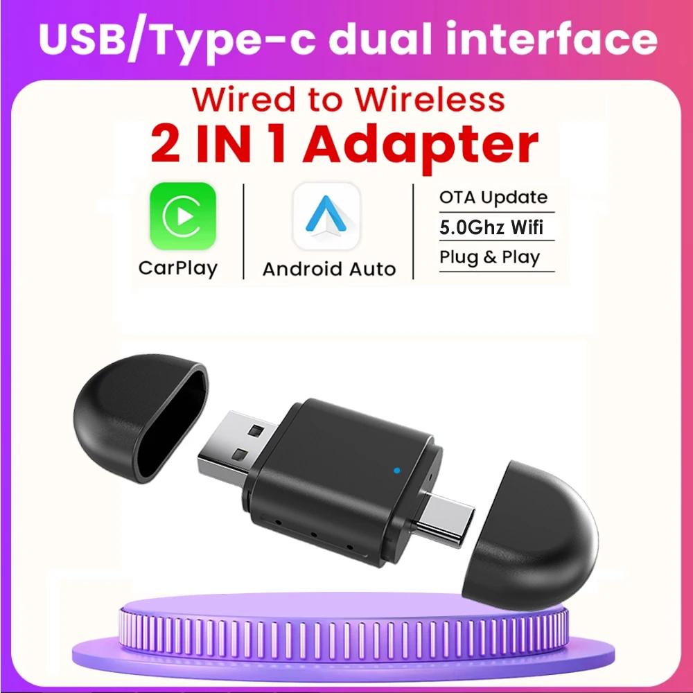 2 IN 1 Wired to Wireless CarPlay Android Auto Adapter USB Dongle Smart Mini Box Plug & Play For VW Toyota Nissan Honda Ford Benz