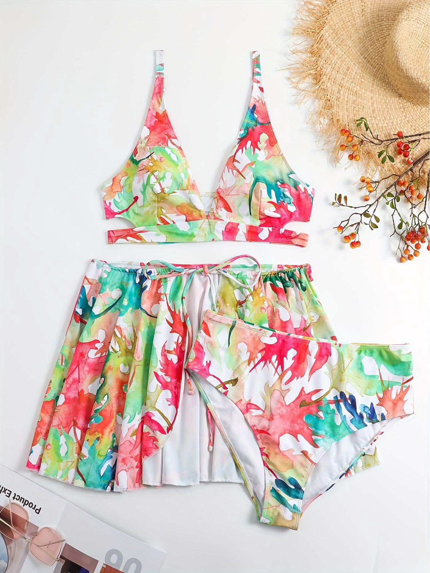 Женский сексуальный трехсекционный купальник-бикини в европейском и американском стиле XS цветочный