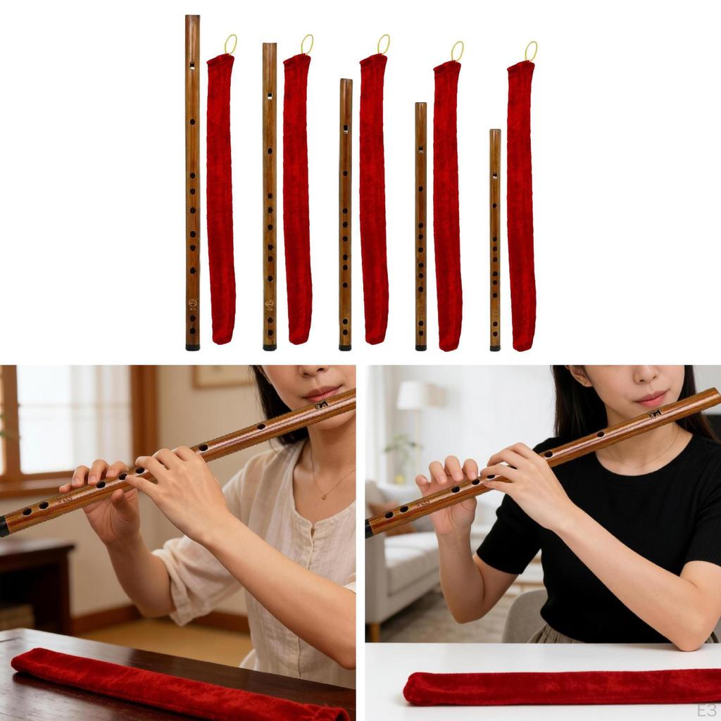Bamboo Flute Chinese Instrument Easy to Learn Portable Beginners Musical with Velvet Bag