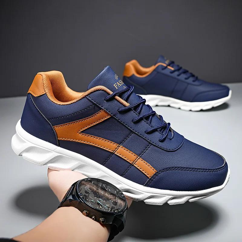 2025 Men Leather Running Sneakers Sport Shoes Lightweight Fashion Classical Mesh Breathable Casual Shoes Moccasins Sneakers