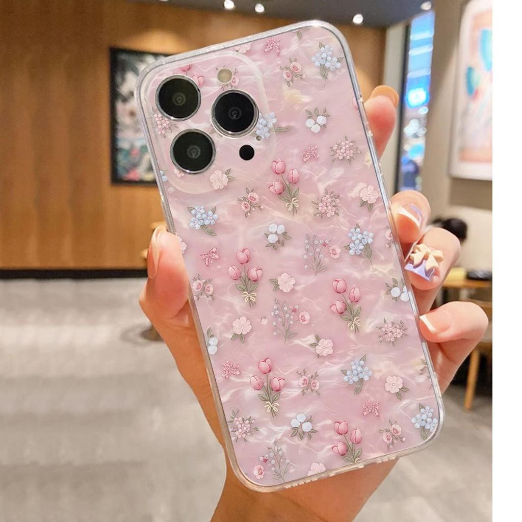 Small Floral Drop-Proof Transparent Case for iPhone 15/16/17 Pro Max, Compatible with iPhone 14/12