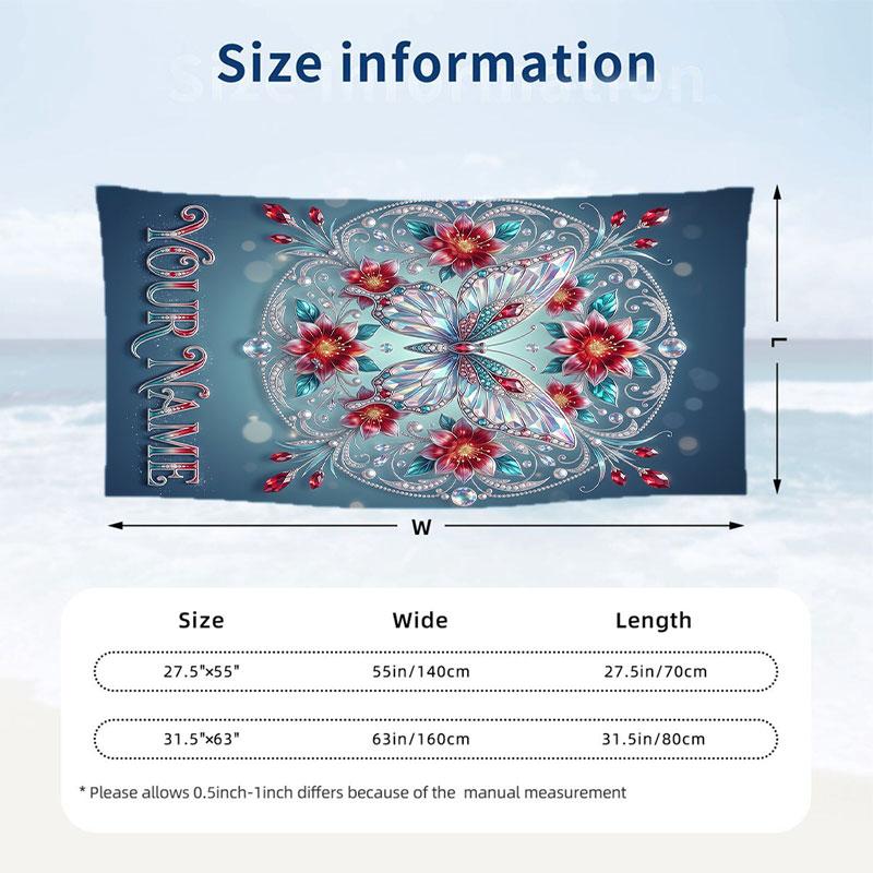 Butterfly Theme Beach Towel Personalized Custom Name & Text Soft Quick Dry Beach Towel for Swimming Travel