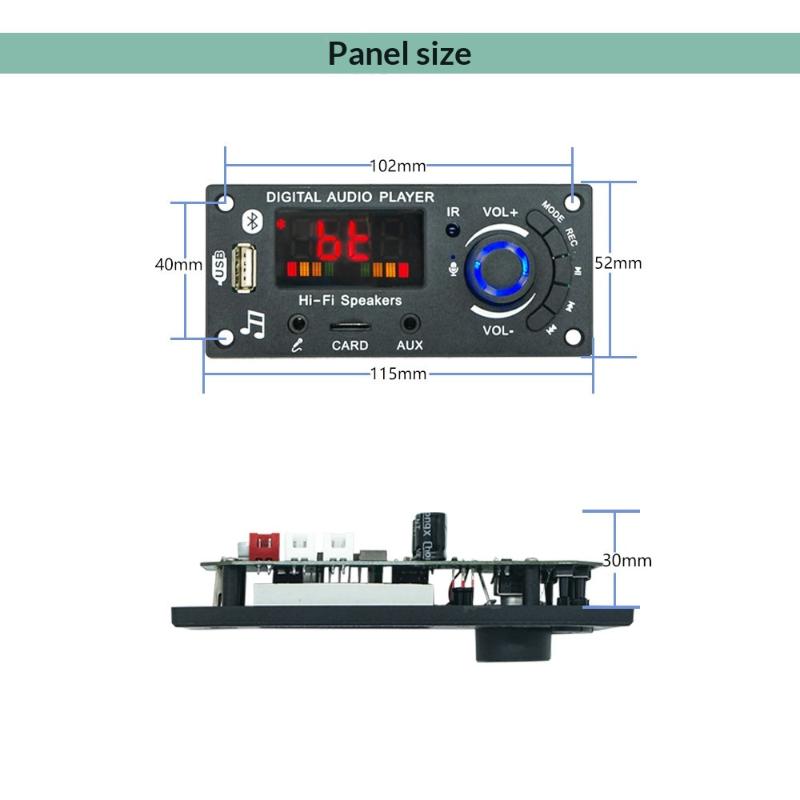 100W Power Amplifier Audio Player Diy Bluetooth 50 Mp3 Decoder Board Car Fm Radio Module Support Tf Card Usb Mic Call Recording