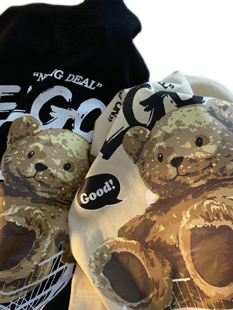 Trendy Unisex Cartoon Bear Graphic Tee for Plus Size - Loose Fit for 240-300 Jin