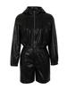 Women's European Hooded Leather Jacket & Shorts Set - Long Sleeve Casual Autumn/Winter Fashion Outerwear.