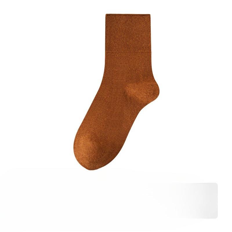 Pure Cotton Women's Autumn Thickened Loose Mid-calf Socks, Antibacterial, Sweat-absorbing and Deodorizing Solid Color Autumn and Winter Socks