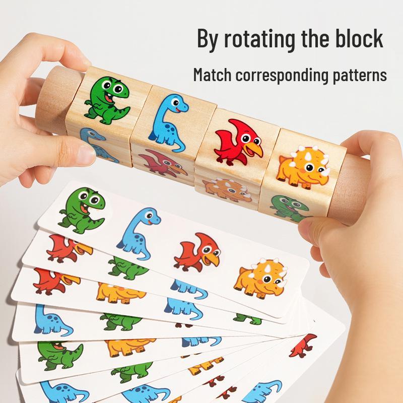 Holz-Kleinkind-Cartoon-Drehblock-Puzzle: Kognitives Zuordnungs- und Früherziehungsspielzeug