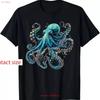 Cool Blå Bläckfisk T-shirt Vintage Topp För Vardagsbruk Andningsbar Stretchig Bekväm Man Stilfull Mode Mjuk