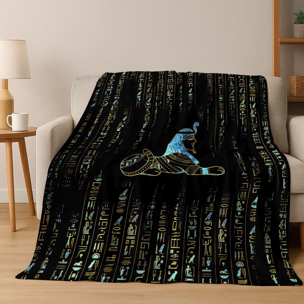 Ancient Egyptian Hieroglyphic Symbols Carved Murals Flannel Blanket,Cozy Soft Throw Blanket for Home Bedroom Bed Sofa Cover Gift