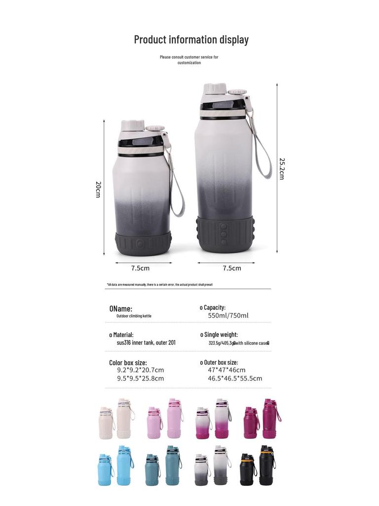 316 Stainless Steel Insulated Women's Sports Water Bottle, Large Capacity, Portable with Carry Rope for Outdoor Activities