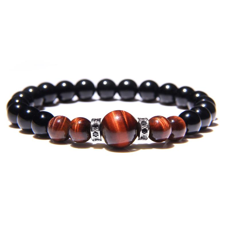Bracelets en pierre naturelle pour hommes, bleu Royal, œil de tigre, énergie saine, mode, breloque CZ, perles d'onyx noir