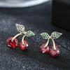 European Cherry-Shaped Gold-Plated Earrings with Copper Needles - Simple Fashion Design for Girls