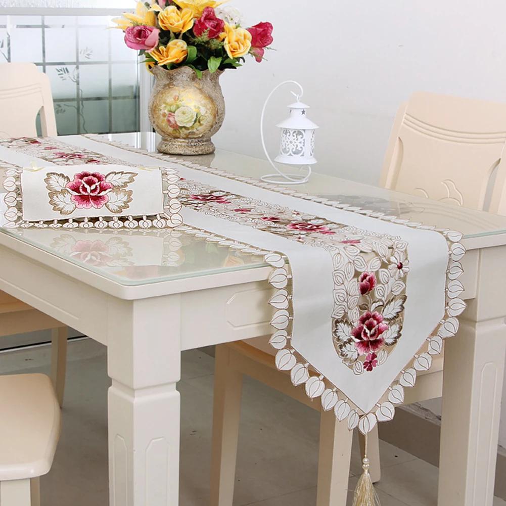 Embroidered Table Runner Tablecloth Lace Rectangle Dining Table Cloth For Party Kitchen Placemat Home Decor Dust Cover