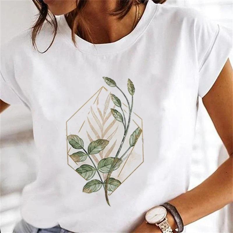 Women's Floral Plant Crew Neck Large Size Short Sleeve T-Shirt Women's Top